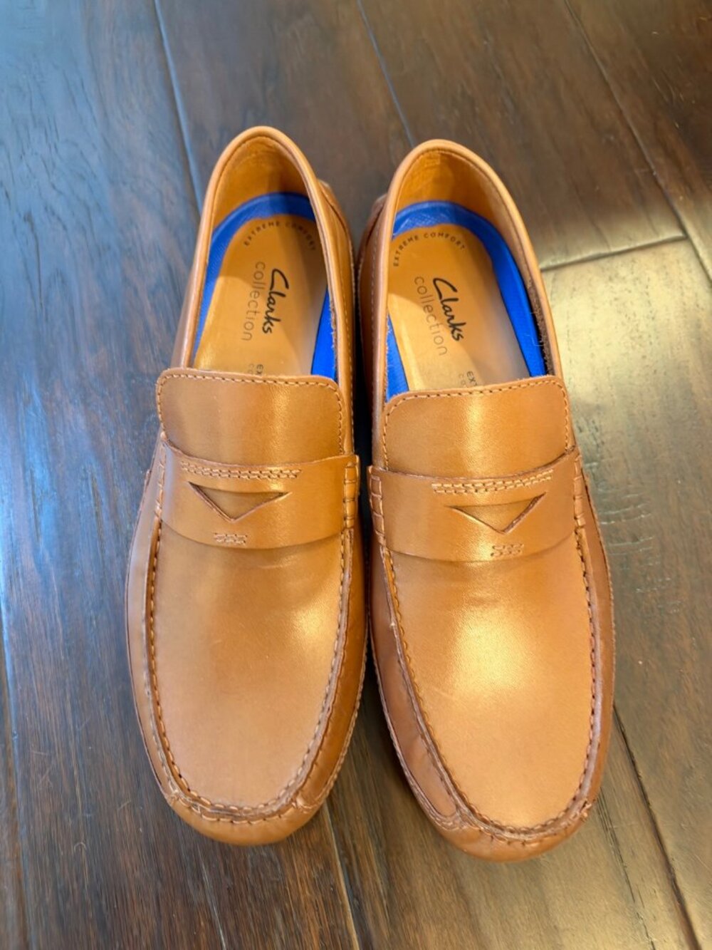 Clarks Markman Way Penny Loafers — Dark Tan Leather, Men's 9.5M — New in Box
